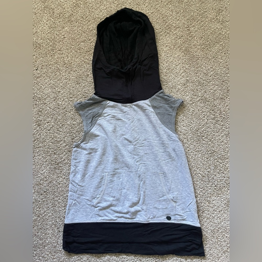Grey and black tank top with hood